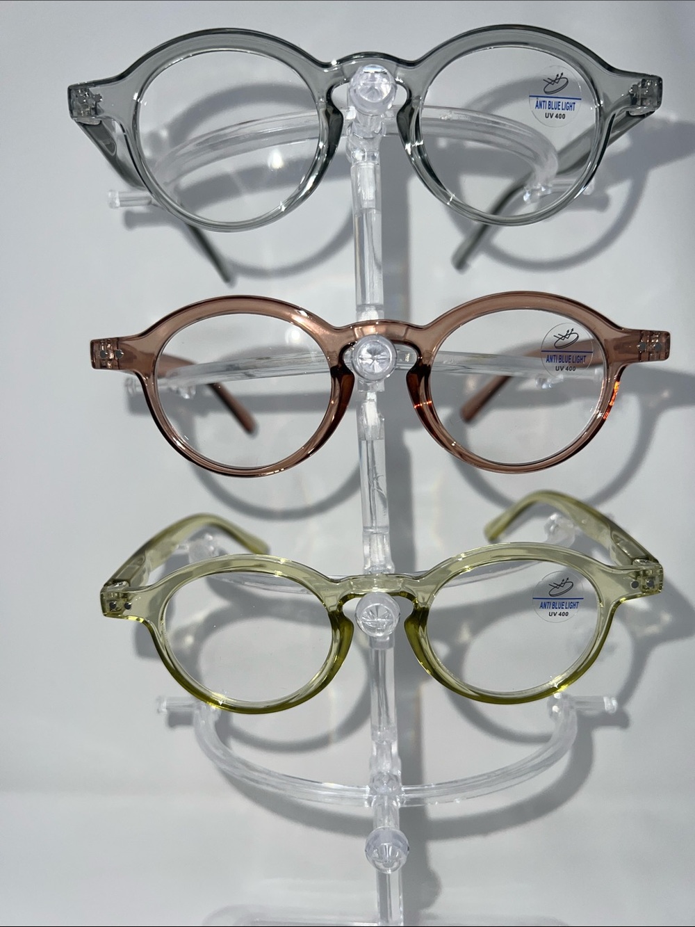 3 pairs Anti-Blue Light Smaller Round Glasses - Gray, Rose, Green- 0.0. NWOT  G9